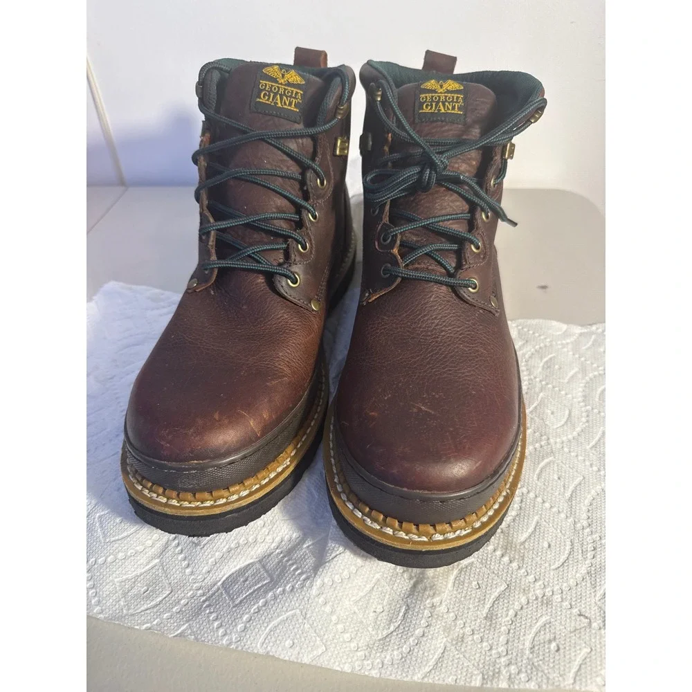 Georgia Giant Mens Brown Leather Work Boots Oil Resistant G6274 Size 16 medium